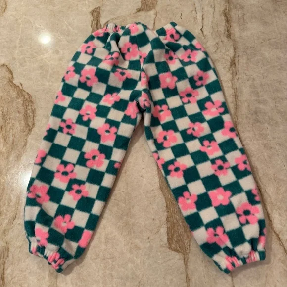 Checkered Fleece Jogger Pants – Pink Floral - Picture 2 of 3